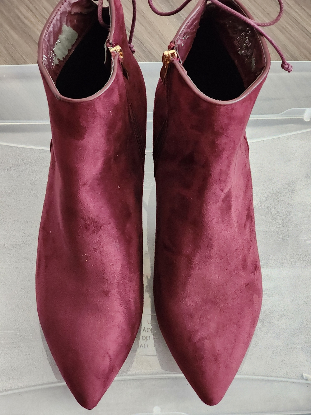 BUCCO Women's Burgundy Velvet Pointed Ankle Booties with Side Zip and Back Lace
